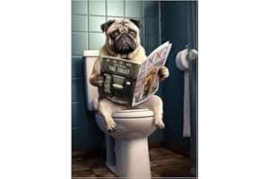 VIDSTW Deco Toilette, 20 X 30 cm Toile Decoration Murale, Animaux Drôles Decoration Assis sur les Toilettes Lisant un Journal, Decoration WC, pour Salle Bain, Chambre à Coucher (Type B)
