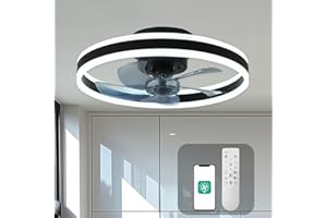CHANFOK Ceiling Fan with Remote Control Flush Mount Modern Indoor 19.7" LED Dimmable Low Profile Ceiling Fans,Smart 3 Light Color Change and 6 speeds
