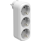 Electraline 55099 Schuko 3-Outlet Triple Adapter 16A (2P+E) Schuko Front, 2-Outlet Schuko Power Strip, Wall Adapter, White