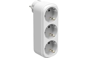 Electraline 55099 Prima Trippeladapter 3 Uttag 16A (2P+J) Schuko Frontal, Grenuttag med 2 Schuko-uttag, Väggadapter