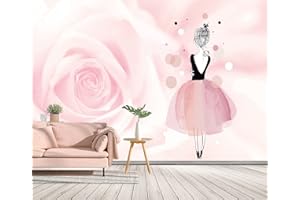 MWSSEGGE 3D Rose Roses Fleurs Danseuse Fille Papier Peint Intissé Utilisé Pour Salon Chambre Décoration Murale Pour Adolescents Et Enfants Murale (350x256 cm)