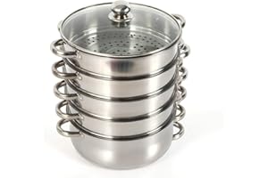 Begoniape 5 Lagiger Dämpfer Dampfkocher, Induktion Dampfgarer Dampfgitter 5 Schicht Design, Edelstahl Dampfgarer Dampfkochtopf Pfanne mit Glasabdeckung Unterer Topf Dämpfroste