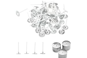 KOORIUM 200 Pcs Candle Wicks for Making Candles, 2.6cm Pre-Waxed with Metal Tabs Includes Stainless Wick Holder, Long Burn Time Perfect for Home and DIY Candles