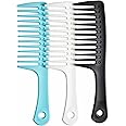 ELECDON Wide Tooth Comb and Large Hair Detangling Comb, Durable Hair Brush for Best Styling and Professional Hair Care, Suitable for Curly Hair, Long Hair, Wet Hair in all Types (Black+White+Blue)