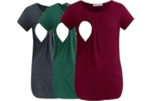 Smallshow 3 Pack Nursing Tops Short Sleeve Side Ruched Breastfeeding Clothes