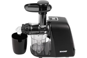 ‎BIO CHEF BioChef Axis Compact Entsafter/Slow Juicer/Horizontaler Entsafter - 150Watt & 80 U/min: Der ultimative Weizengras und Blattgemüse Entsafter (Schwarz)