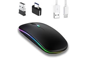 Jinpojun Bluetooth Maus, Maus Kabellos, 2,4 GHz-USB Funkmaus Mit USB-C Adapter, 3 DPI Optical Tracking, Mini Wiederaufladbare LED-Dual-Modus Mouse für PC/Tablet/Andriod/Windows