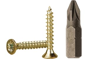 MARCOPOL Lot de 1000 vis à bois en acier zingué jaune 3,0 x 20 mm, vis à aggloméré, vis à tête fraisée Pozidriv (1000, 3,0 x 20 mm)