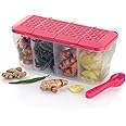 Xmart India Multipurpose Plastic 4 in 1 Masala Box for Kitchen, Spice Boxes for Kitchen,4 Compartment Storage Containers Grocery,Cereal,Dry Fruits Dabba 1800 Ml with 4 Spoons(Pink)