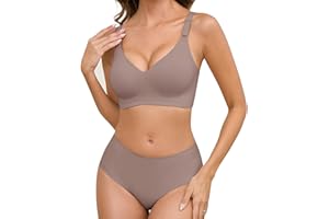 Tuopuda Soutien-Gorge Femme sans Armature, Soutien Gorge Col en V avec Culottes Brassiere avec Coussinets Bralette Rembourré sans Coutures Confort Classiques Brassière Maintien