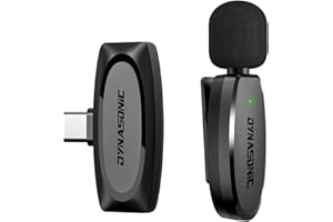 DYNASONIC DM-Pro 02 (2a generazione) Microfono professionale senza fili Android di tipo C. Microfono Lavalier Lavalier per cellulari (2,4GHz) Facebook Tiktok Video Vlog Youtube