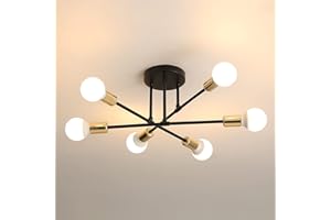 AOLALA Ceiling Light Chandeliers 6 Lights Modern Sputnik Ceiling Light Fitting, Industrial Semi Flush Mount Ceiling Lamp Gold and Black for Living Room Bedroom Kitchen Hallway Dining Room E27