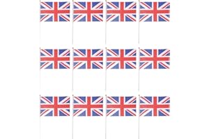 Vorcool 50 x flaga Union Jack ręcznie machająca flaga królewska rocznica GB Wielka Brytania flagi z drewnianym prętem, flagi państw międzynarodowych baner świata na kijkach do dekoracji imprezowych