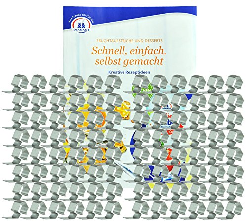 WECK Einweck-Klammern, 96 Stück, aus Edelstahl, rostfrei, Einweck-Zubehör, luftdicht verschließen, einwecken, einkochen, passend für WECK-Rundrandgläser incl. Gelierzauber Rezeptheft von Diamantzucker