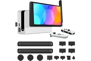 TNP PRODUCTS TNP Schutz-Set für Nintendo Switch, Staubschutz Set mit Displayschutzfolie Glas & 13 Gummikappen, rutschfeste staubdichte Gummistopfen mit anti-kratzender Schutzfolie für Nintendo Switch Zubehör Set