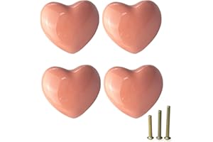 Mimhooy 4 Pack Pink Ceramic Drawer Knobs Decorative Cabinet Knobs, Heart Shaped Cupboard Knobs, Knobs for Cupboards & Draws