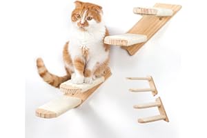 NATUYA Estante de escalada para gatos montado en la pared, escalera de gato reversible de 4 peldaños con sisal rascador para gatos, suministros de plataforma de percha