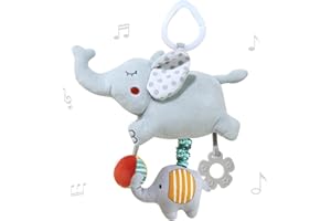 ROAMREADY Baby Elephant Car Seat Toys For Babies 0-6 Months Musical Learning Toddler & Newborn Teethers For Boy & Girl Gift