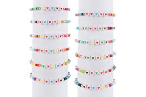 Prasacco 12 Pack Friendship Bracelets - Colorful Beads, Love Heart & Letter Beads, Motivational Bracelets for Girls, Kids, Toddlers & Adults