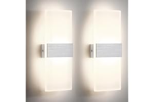 Lightsjoy 2 Piezas de Aplique de Pared Interior, Lámpara de Pared LED Moderna, 12W Hacia Arriba Hacia Abajo Iluminación de Pared para el Dormitorio Pasillo Escalera sala de Estar (Neutro Blanco-2PCS)