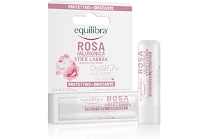 Equilibra, Balsamo Labbra, Protettivo e Idratante, 5,5ml, con Cere di Rosa Damascena e Centifolia, Acido Ialuronico, e Vitamina E, Crea un Film Protettivo sulle Labbra, Delicatamente Profumato