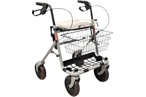 TERMIGEA Deambulatore, Rollator Pieghevole Per Anziani, Disabili E Malati, Sedile In Plastica Con Vassoio, Cestino Portaoggetti, Porta Bastone