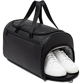 Suni Deri Yan Ayakkabı B&ouml;lmeli Unisex Geniş Hacimli Seyahat Spor Fitness Spor &Ccedil;antası - 00124 (Siyah)