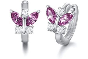 AOBOCO Farfalle Creoles Argento 925 Orecchini per bambini Ragazze, Gioielli a forma di farfalla per donne