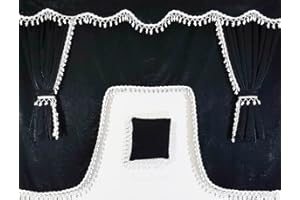 Sertplas Rideaux de camion - Convient pour toutes les marques de camion - Décoration d'intérieur - Pompons blancs et noirs