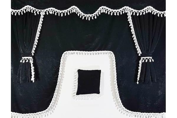 Sertplas Rideaux de camion - Convient pour toutes les marques de camion - Décoration d'intérieur - Pompons blancs et noirs