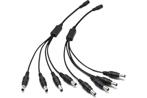 Security-01 Lot de 2 tresses de câble répartiteur d'alimentation CC 1 à 4 voies, prise 5,5 mm x 2,1 mm