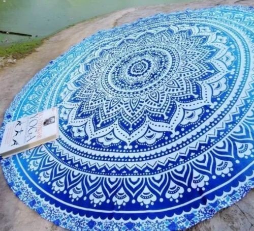 rawyalcrafts Schöne indische Mandala rund Roundie Beach Überwurf Tapisserie Hippie Boho Gypsy Baumwolle Runde Yoga Mat - 3