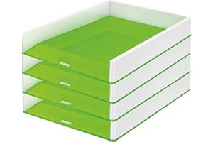 Leitz Wow, 53611054 - Set di 4 cestini per lettere, formato A4, colore: Bianco/Verde