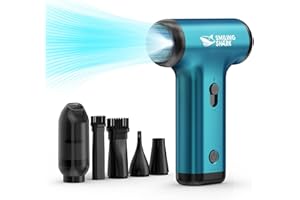 Smiling Shark Souffleur Air Comprimé, JF-01 Vitesse Variable 130000TR/Min 5Kpa Dépoussiérant Puissants Électrique avec Lumières LED 2 en 1 Mini Air Duster pour Nettoyage PC/Clavier/Voiture (PRO Bleu)