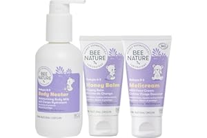 Bee Nature - Miel Bio Soins Peau Bébé - Hydratante Réparation - Crème Hydratante Corps 200ml - Crème Hydratante Visage 50ml - Baume de Change 50ml - Pack 100% Recyclable