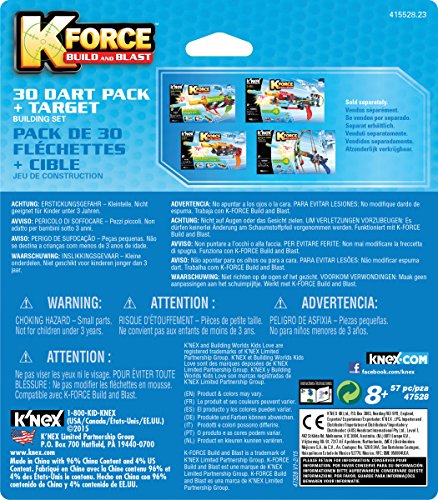 Kâ€™NEX K-Force 30-Dart Pack and Target for Ages 8+, Engineering Educational Toy, 51 Pieces