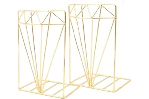 GELUODE Metal Bookends Diamond Design Book Ends Heavy Duty Modern Decorative for Bedroom Library Office School Book Display Desktop Organizer Gift (Gold)