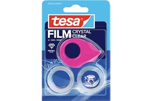 tesa Mini-afroller met 2 Rollen tesafilm Crystal Clear - 10 m x 19 mm | Compacte, navulbare handafroller voor handsfree plakken - inclusief 2 rollen plakband - in roze, blauw of wit