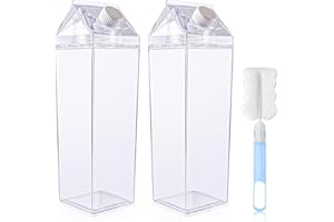 INQUIRLLY Lot de 2 bouteilles d'eau carrées en plastique transparent de 1 litre - Pour les sports de plein air, les voyages, le camping
