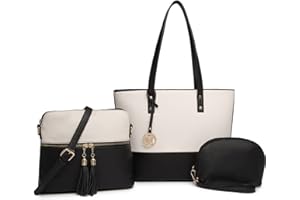 Miss Lulu Bolsos de Mano,Bolsas de Mujer con Borlas Colgantes,3 Piezas Bolso de Hombro,Grande Bolso de Compra Trabajo
