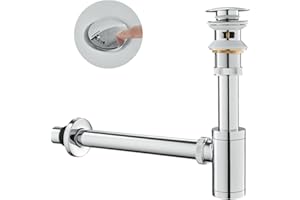 KEOKBON Universal Siphon, Flaschensiphon in 1 1/4 x 32 mm Waschbecken Flaschenfalle, Set Waschbecken mit Überlauf Pop Up Ablaufventil, Chrom