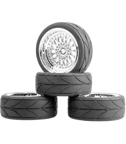 KINGCOO 4PCS Roues RC 63mm Plastique Et Pneus Durs Pour 1/10 Drift Car - Argent Décalage 9mm
