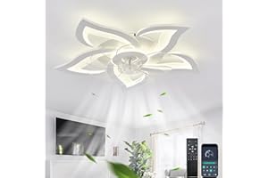ycwdcz 65CM Flor Blanca Ventilador De Techo Con Luz Y Mando A Distancia Motor DC Salon LED Regulable Lampara Ventilador Techo Reversible 6 Velocidades Dormitorio Con Temporizador-White