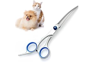PUNWEY Ciseaux de Toilettage pour Chiens, Ciseaux de Toilettage pour Chats, Ciseaux Courbés pour pour Animaux de Compagnie, Ciseaux Professionnel pour Chien Acier Inoxydable, Ciseaux Coiffure de Chien