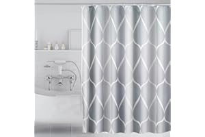 IEKSH ROSNONG Shower Curtain Mould Proof Resistant,Waterproof,Weighted Hem,Resistant Washable Christmas Bathroom Curtains,100 Percent Polyester,12 Hooks + A Magnetic Rope(200 x 180 cm,Grey) RR-088