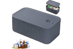 Liten låsbar låda, medicinlåda låsbar med kombinationslås | Pillerbox, mini-kassaskåp i ABS, resepillerbox, brickorganiserare för hushåll, kylskåp, kontor (23,9 x 13,1 x 9,6 cm)