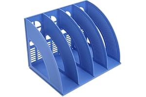 Elezeal Portadocumenti A4, organizer da scrivania, con scomparti, per libreria, divisori per documenti, fermalibri per ufficio, casa, organizzazione e archiviazione (blu, 4 scomparti)