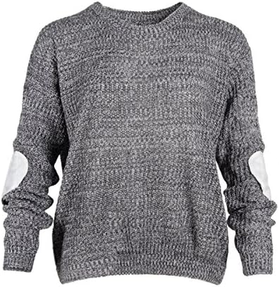 CHLXI Female Tops Loose Large Size Fashion Pullover Elbow Loving Patch Cloth Sweater,Grey-OneSize