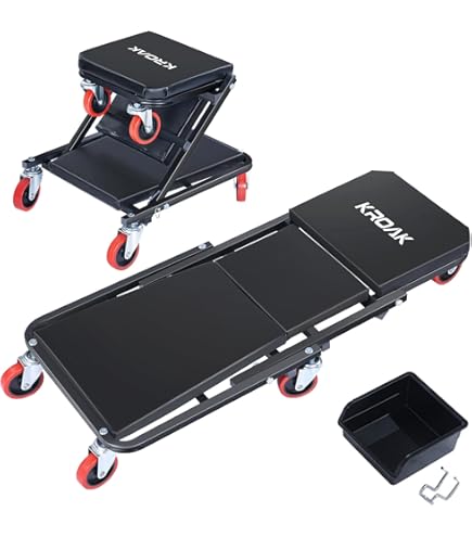 Pro-Lift PL9300H Pneumatic Garage Chair - 300 Lb Capacity, Adjustable Height 15-20", Tool Tray, 5 Swivel Casters