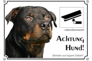 Petsigns Rottweiler - Hundeschild aus Metall - Warnschild mit Videoüberwachung, DIN A4
